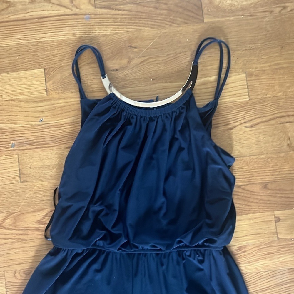 Emma and Michelle, navy sleeveless jumpsuit elastic waste, gold necklace, large - Picture 10 of 12